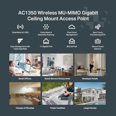 TP-Link Festa F52 Wireless Access Point AC1350 Gigabit Port Mesh, Seamless Roaming, MU-MIMO, Self-Organizing Network Free Cloud Management PoE Powered, Does not Work with Omada - Image 5