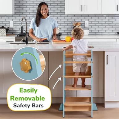 OCODILE Toddler Standing Tower - Adjustable Height Toddler Kitchen Stool Helper - Ideal Kids Kitchen Step Stool for Learning New Skills - Updated Design with Safety Feet - Blue - Image 5