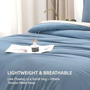 Litanika Oversized King Comforter Set Grayish Blue Super King Plus Size, 3 Pieces Lightweight Solid Bedding Comforter Set, All Season Fluffy Bed Set (128x120In Comforter & 2 Pillowcases) - Image 6