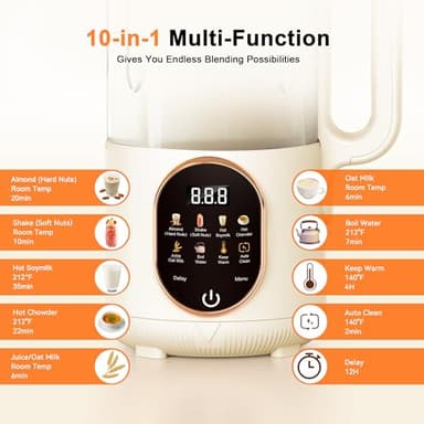 50oz Nut Milk Maker, 10 in 1 Automatic Nut Milk Maker with 20 Blades,Almond Milk Machine,Plant Based Milks Homemade Oat,Chowder,Juice,Soy Milk Machine with Delay Start,Boil Water,Keep Warm& Auto Clean - Image 2