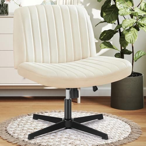 DUMOS Criss Cross Chair Legged Office Wide Comfy Desk Seat, No Wheels Armless Computer Task Seating, Swivel PU Leather Vanity Home Height Adjustable - Image 1
