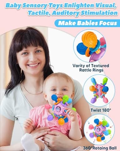 Baby Teething Toys Teethers for Babies Infant Baby Girl Toys Gifts, Newborn Rattles Chew Toys Sensory Learning Montessori Toys for Babies - Purple - Image 2