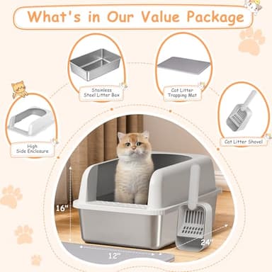 Stainless Steel Litter Box with Lid, Metal Litter Box with Cat Litter Mat,Extra Large Enclosed Cat Litter Boxes for Multiple Cats, Anti-Leakage,Non-Stick, Easy to Clean, Included Mat, Scoop - Image 2