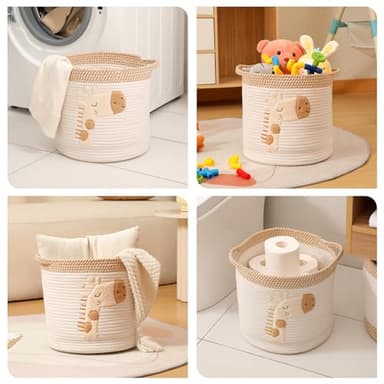 INough Toy Storage Baskets Woven Cotton Rope Storage Basket for Kids, Blanket Baskets for Living Room Toys Organizer with Embroidery Decor, Cute Baskets with Handle for Nursery, Playroom (Giraffe) - Image 4