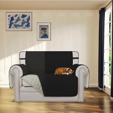 Easy-Going Reversible Chair Cover Washable Sofa Cover for Dogs Water Resistant Couch Slipcover Furniture Protector Cover with Adjustable Straps for Pets (Chair 30 in, Black/Beige) - Image 2