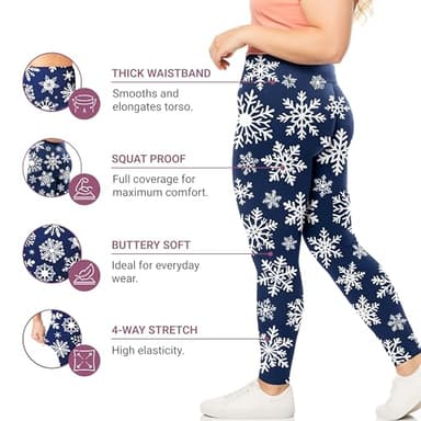 SATINA High Waisted Christmas Leggings for Women - Holiday Pants, Snowflake Tights - Comfortable and Stretchy in Versatile Sizes and Colors - Blue - Image 5