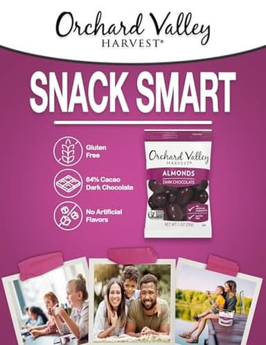 Orchard Valley Harvest Dark Chocolate Almonds, 1 Ounce Bags (Pack of 15), Gluten Free, Non-GMO, No Artificial Ingredients - Image 4