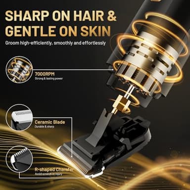 Electric Razor for Men, IPX7 Waterproof Versatile Shaver for Temple, Groin, Nose, Ear Hairs, Beard, Body Hair Trimmer for Men, Painless Grooming Kit with 2 Replaceable Ceramic Blade Heads - Image 7