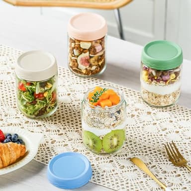 DRKIO 16 Oz Overnight Oats Containers with Lids - 6 Pack Glass Storage Jars with Airtight Lids Wide Mouth Mason Food Jars Great for Meal Prep Salad Chia Pudding Snacks Yogurt Sugar Spice Cereal - Image 2