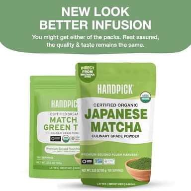HANDPICK Japanese Organic Matcha Green Tea Powder (100 Servings) - Authentic Premium Second Flush Harvest | Resealable Ziplock Pouch - Image 4