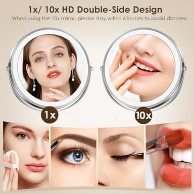 MNIENT Wall Mounted Lighted Makeup Mirror, 8" Rechargeable Double-Sided Light up Magnifying Mirror 1x/10x, 3 Colors Led Vanity Mirror with Lights, Touch Dimmable 360° Rotation Foldable - Image 5