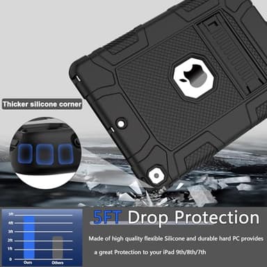 Rantice Case for 9th/8th/7th Generation, Hybrid Shockproof Rugged Drop Protective Case with Kickstand for iPad 10.2 Inch (2021/2020/2019 Release), Black - Image 2