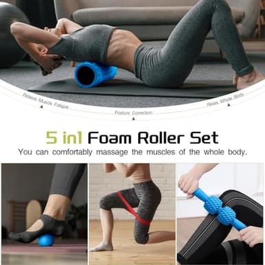 Krightlink 5-in-1 Foam Roller Set, Massage Roller Stick, Massage Ball, Resistance Band for Deep Muscle Massage, Trigger Point Release, Pilates, Yoga (Blue) - Image 6