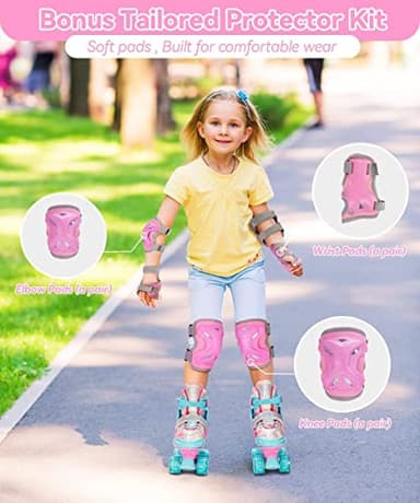 Roller Skates Kids Girls, Sportneer 4 Sizes Adjustable Roller Skates for Kids Age 5-12 with Protective Gear Set Light Up Roller Skate for Children Youth Beginners Indoor & Outdoor Use, Pink, XS - Image 2