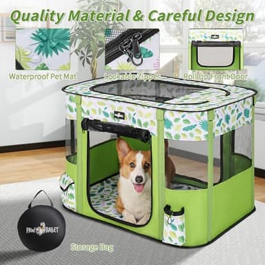 Paw Ballet Dog Playpen, Foldable Cat Playpen with Carrying Case, Exercise Dog Playpen Kennel Tent Crate Cage with Removable Zipper Shade Cover for Kitten Puppy Outdoor Indoor Use, L - Image 4