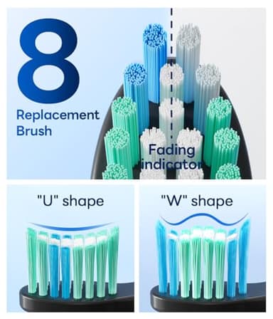 Bymore Electric Toothbrush for Adults,Travel Sonic Toothbrush with 8 Replacement Heads, Ultra Clean Rechargeable Toothbrush Portable One Charge for 330days 5 Modes 2mins Timer-Black - Image 4