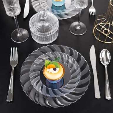 U-QE 100 Pieces Clear Plastic Plates-6 Inch Plastic Dessert Plates Disposable - Washable & Reusable - Premium Hard Clear Plates Fancy Disposable Heavy Duty Plastic Plates for Party,Weddings and Events - Image 5