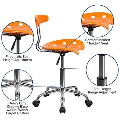 Flash Furniture Elliott Vibrant Orange and Chrome Swivel Task Office Chair with Tractor Seat - Image 5