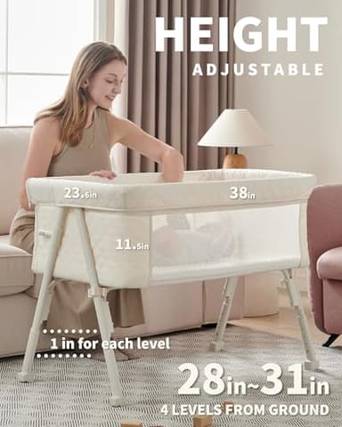 AirClub Bassinet Bedside Sleeper, Baby Crib for Newborn, Baby Bassinets Bedside Sleeper with 4 Auto-Lock & Adjustable Height, Breathable Mesh & Mattress, Bedside Bassinet - Image 3