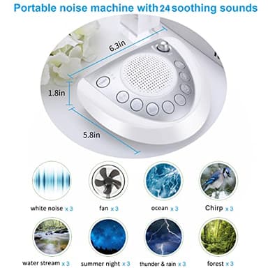 Raynic White Noise Machine, Battery Powered Sound Machine, Portable Sleep Machine with 24 Natural Soothing Sounds, Timer, USB Port, Headphone Jack for Baby, Kids, Adults, Travel, Office, Home (Silver) - Image 6