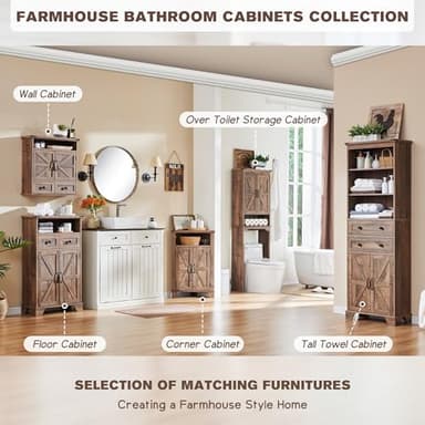 ACCOHOHO Bathroom Floor Cabinet, Farmhouse 24" Wide Cabinet with Drawer, Adjustable Shelf, Barn Doors, Cabinets for Bathroom, Kitchen, Living Room, Rustic Brown - Image 6