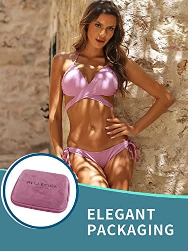 RELLECIGA Women's Purple Triangle Bikinis for Women Halter String Top with Tie Side Bikini Bottom Size X-Large - Image 3