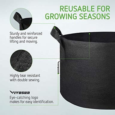 VIVOSUN 5-Pack 25 Gallon Plant Grow Bags, Heavy Duty Thickened Nonwoven Fabric Pots with Handles - Image 5