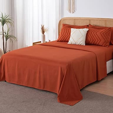 Litanika Queen Comforter Set with Sheets Burnt Orange - 7 Pieces Bed in a Bag Queen Boho Complete Bedding Sets Terracotta Rust Lightweight Bed Set with Comforter, Sheets, Pillowcases & Shams - Image 4