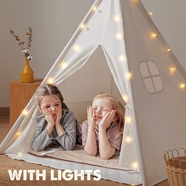 Tiny Land Teepee Tent for Kids – 100% Cotton Play Tent with Padded Mat & Star Lights, Foldable with Carry Bag, Indoor Play Tent for Girls & Boys - Image 3