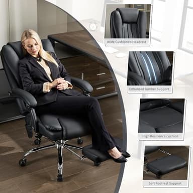 Massage Office Chair with Foot Rest – 500 lbs Capacity, Heated, 6 Vibration Points, Reclining Ergonomic Executive Desk Chair, PU Leather Heated Office Chair - Image 4