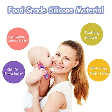 ROBBEAR Baby Teething Toys, Food Grade Silicone Teether for Babies 3 6 12 18 Months, TV Remote Shape Toddlers Chew Toys, Freezer BPA Free (Pink RC) - Image 2