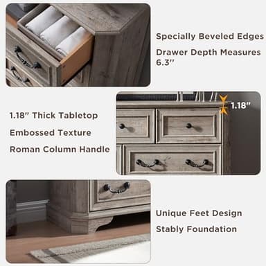 T4TREAM Farmhouse 5 Drawers Dresser for Bedroom, 48" Tall Wood Rustic Chest of Drawers with Natural Texture, Vintage Design, Storage Dressers Organizer for Bedroom, Living Room Light Rustic Oak - Image 5
