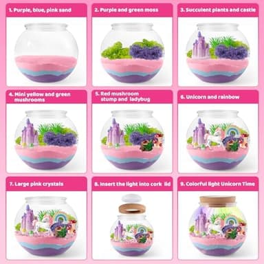 Unicorn Light-Up Terrarium Kit for Kids - LED Night Light Birthday Gift for Girls Ages 4 5 6 7 8-12 Year Old - Unicorn Toys for Girls - DIY Arts and Crafts Kit for Kids - Image 6