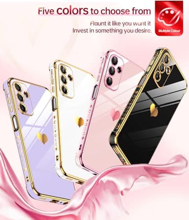 LeYi for Galaxy A15-5G Phone Case: with Tempered Glass Screen Protector [2 Pcs]+ Full Camera Lens Protection, Love Heart Plating Girly Women Luxury Shockproof Android A 15, Pink - Image 5