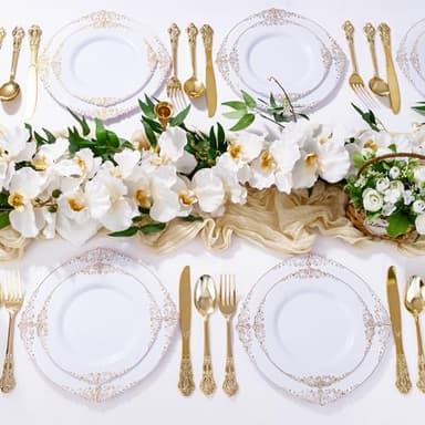 Joyido 300Pieces Gold Plastic Silverware - Heavy Duty Gold Disposable Utensils - Vintage Plastic Cutlery Set Includes 100 Forks, 100 Spoons, 100 Knives for Dinner Parties Weddings - Image 5