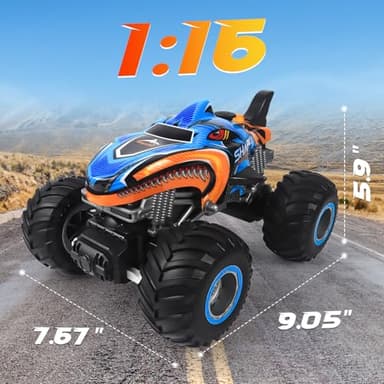 BESWIT 1:16 Remote Control Car, 2.4 GHz All Terrain Remote Control Monster Truck, RC Truck 2 Rechargeable Batteries for 80 Mins Play, Spray Remote Control Car for Boys 8-12 and Girls or Adult, MK724A - Image 2