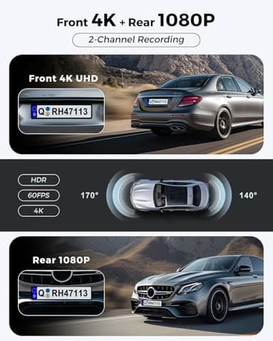 Dash Cam Front and Rear: 4K+1080P FHD Dual Dash Camera for Cars with Night Vision, 2 Channel HDR Dash Camera, 24H Parking Mode Car Camera, Built-in GPS, WiFi 6, Free 64GB Card - Image 2