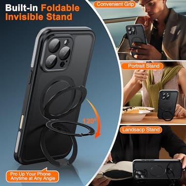 Oterkin Magnetic Waterproof for iPhone 16 Pro Case with[Built-in Screen Protector][Invisible Stand][Fit for MagSafe][360ºFull Body Sealed] Heavy Duty Rugged IP68 Underwater Case for iPhone 16 ProBlack - Image 5