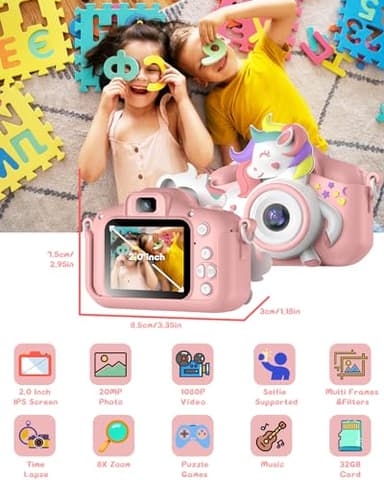 Kids Camera for 3-8 Years Old Toddlers Childrens Boys Girls Selfie Camera 20 MP HD 1080P IPS Screen Dual Digital Toy Camera for Kids Christmas Birthday Gifts with 32Gb Card - Image 2
