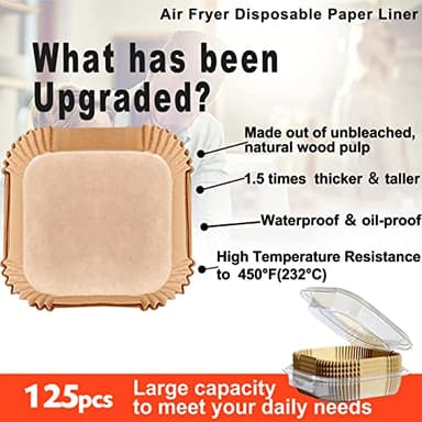 Air Fryer Liners Disposable 9 Inch, 9 inch Air Fryer Liners 125 Pcs Large Square Air Fryer Paper Liners for 5QT 6qt 8QT Air Fryer, Non-stick Parchment Paper for Frying, Baking - Image 2