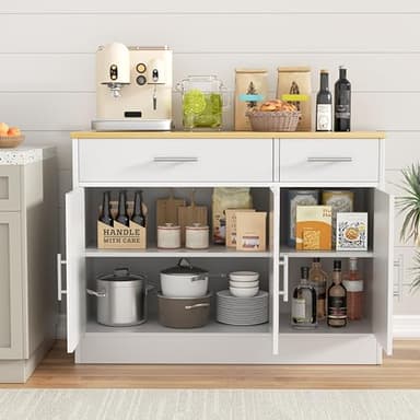 Shintenchi 3 Doors Farmhouse Sideboard Buffet Cabinet,41" Barn Doors Buffet with Storage,Wood Coffee Bar Cabinet with Adjustable Shelf for Kitchen,Living Room,White - Image 5