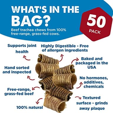 Best Bully Sticks Premium 3 Inch Beef Trachea - 50 Count (Pack of 1) - All-Natural, Grain-Free, Single-Ingredient Treat, Supports Dental Health - Image 2