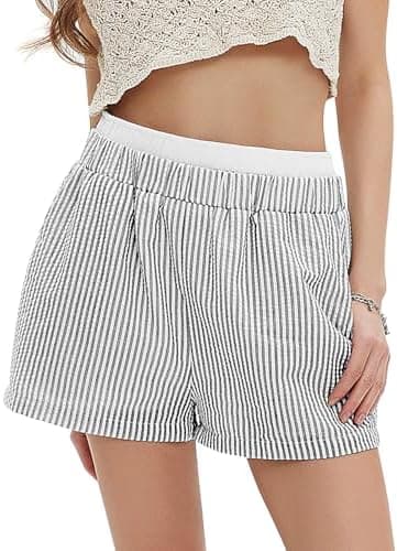 EXLURA Women's Stripe Print Exposed Boxer Shorts Elastic High Waisted Wide Leg Y2K Workout Gym Shorts - Image 4