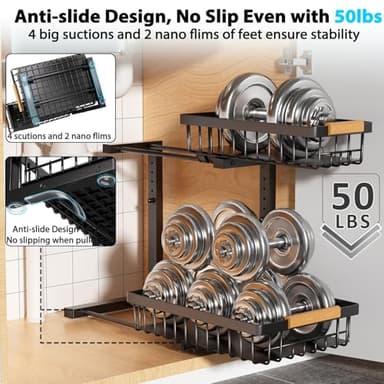 Liuoud Under Sink Organizer Storage 2 Pack, 2 Tier Slide Out Height Adjustable Pull Out Cabinet Organizer Drawer for Kitchen Bathroom Large Under Sink Shelf Rack Caddy for Pantry, Black - Image 4