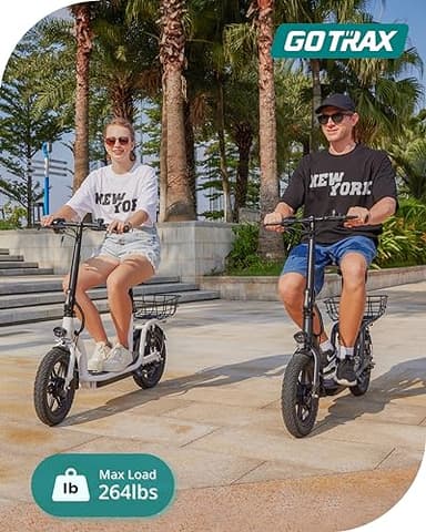 Gotrax Astro Electric Scooter with Seat, 14" Pneumatic Tire and 19 Miles Range&15.5Mph Power by 350W Motor, Comfortable Rear Dual Shock Absorption&Wider Seat, EBike with Carry Basket for Adult White - Image 6