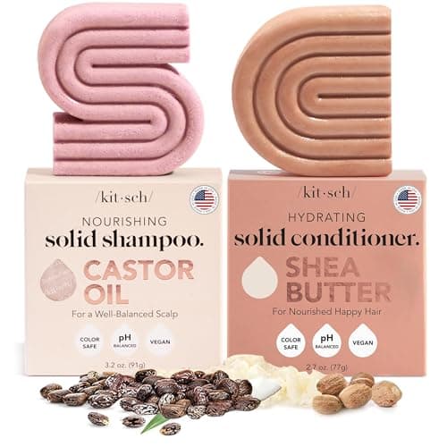 Kitsch Castor Oil Shampoo & Shea Butter Conditioner Bar – Shampoo and Conditioner Set - Hydrating & Moisturizing Bar Soap - Free of Paraben, Silicone, Sulfate - Made in USA - 2pc Set - Image 1