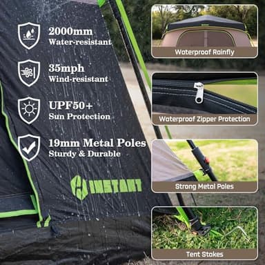 HINSTANT 4/6/8 Person Instant Tent, Waterproof Pop Up Tents for Camping with Rainfly, 60 Seconds Easy Setup, Automatic Cabin Tent for Family Camping with Expandable Carry Bag & Upgraded Ventilation - Image 7