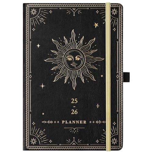 Planner 2025-2026 - Academic Planner 2025-2026, July 2025 - June 2026, 5.75" x 8.25", Weekly and Monthly, Faux Leather with Back Pocket & 40 Notes Pages - The Sun - Image 1