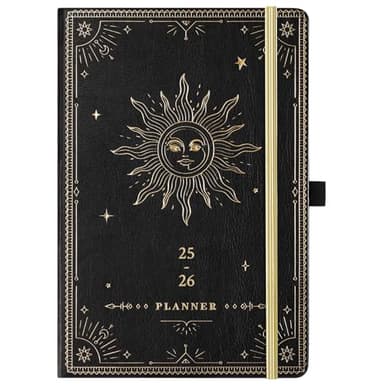 Planner 2025-2026 - Academic Planner 2025-2026, July 2025 - June 2026, 5.75" x 8.25", Weekly and Monthly, Faux Leather with Back Pocket & 40 Notes Pages - The Sun - Image 1