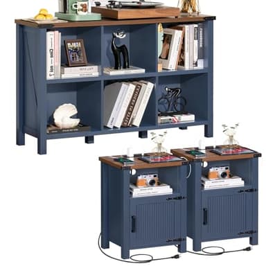 Joaxswe Night Stand Set of 2, 18 Inch Farmhouse Nightstand with with Charging Station and USB Port, Rustic Couch End Table with Magnetic Door, Wood Bed Side Tables for Bedroom, Home, Navy Blue - Image 8